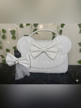 Loungefly Disney Minnie Mouse Sequin Wedding Crossbody Bag Interchangeable Bows